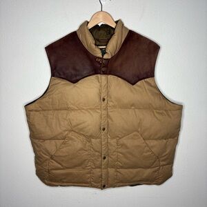 Eddie Bauer Goose Down Vest Zip Up Western Leather Canvas Duck Tan Brown 2XL 650